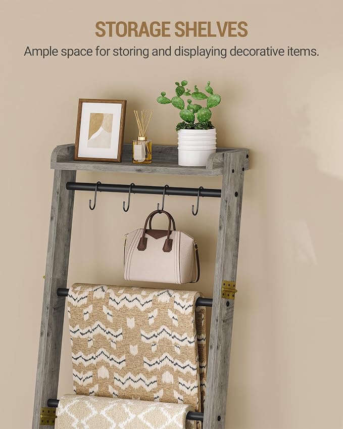 Blanket Ladder Shelf, Decorative Quilt Rack, 7-Tier Farmhouse Ladder Holder - Image 6