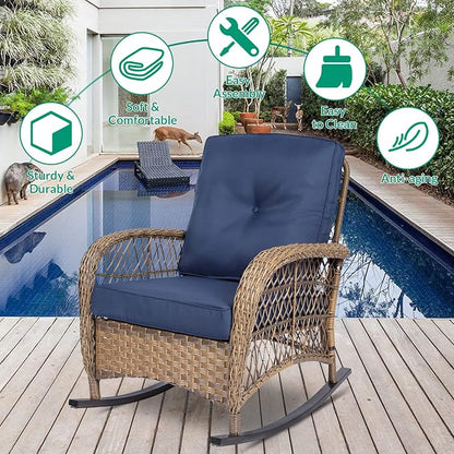 VIVIJASON Outdoor Wicker Rocking Chair, Patio Rattan Rocker Chair - Image 5