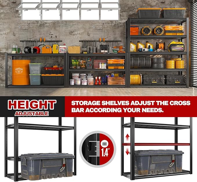 REIBII 48" W Garage Shelving Heavy Duty Load 2500LBS, 5 Tier Storage Shelves - Image 6