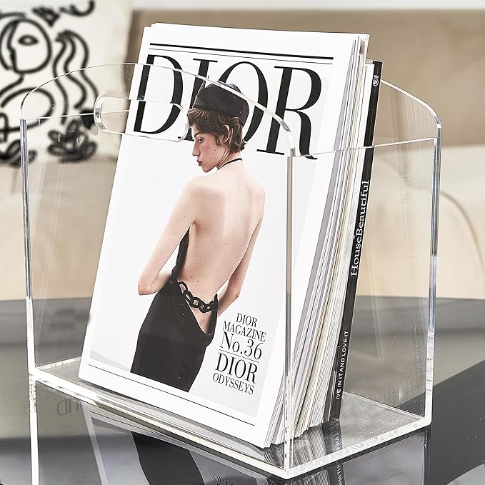 Magazine Rack - Clear Acrylic Magazine Holder, Acrylic Newspaper Stand Organizer by Meicloud