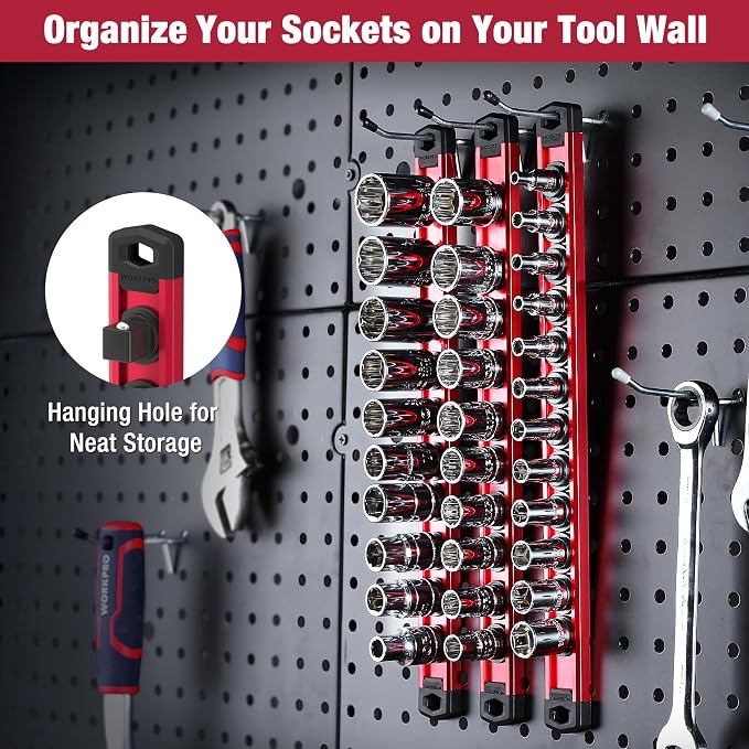 WORKPRO Magnetic Socket Organizer, 3/8-Inch Drive Aluminum Alloy Sockets Rail - Image 7