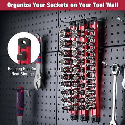 WORKPRO Magnetic Socket Organizer, 3/8-Inch Drive Aluminum Alloy Sockets Rail - Image 7
