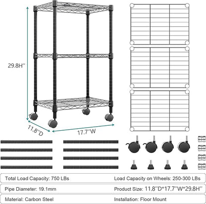 3 Tier Shelf Metal Storage Shelves Wire Rack Closet Organizers - Image 3