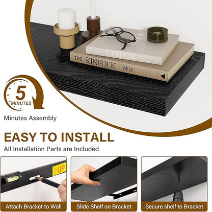 Black Floating Shelves for Wall, 27.5 Inch Bathroom Shelves Set of 2, Rustic - Image 7