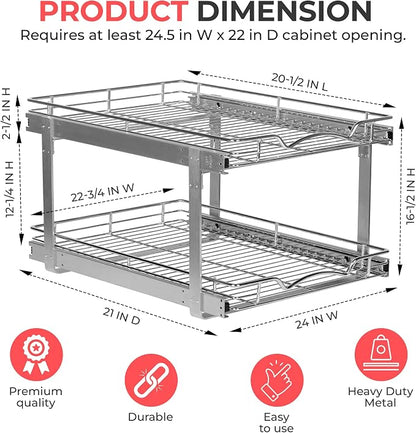 HOLDN’ STORAGE Two Tier Pull Out Cabinet Organizer, Individual Sliding Drawers - Image 2