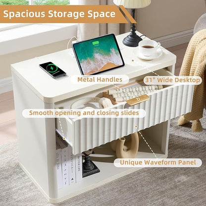 LEYAOYAO 31" Wide Fluted Nightstand Set of 2 - Image 8