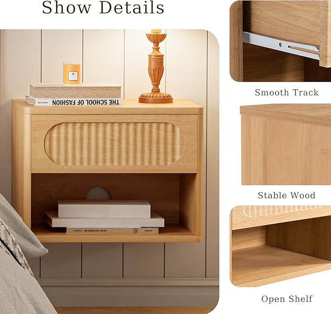 Floating Nightstands with Drawer Set of 2, Modern Wall Mounted Bedside Tables - Image 4