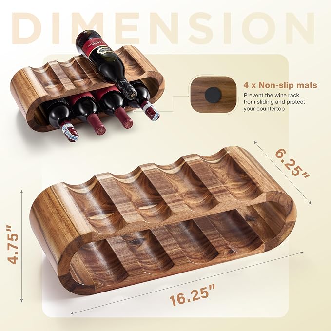 BLUEWEST Wooden Countertop Wine Rack – 8-Bottle Acacia Wine Holder Stand – - Image 2