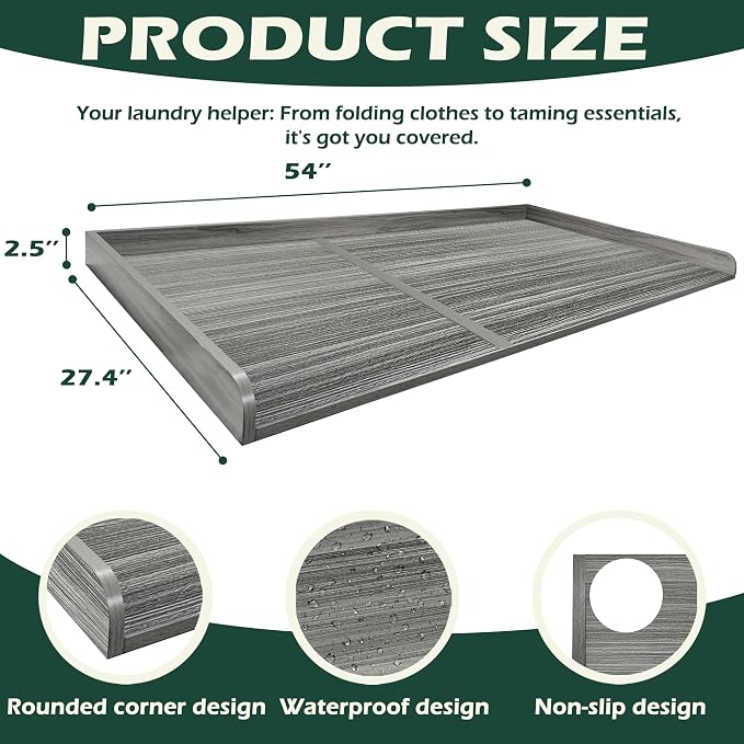 Royxen Washer Dryer Countertop, 27.4" x 54" Wood Universal Fit, Washer Dryer - Image 3