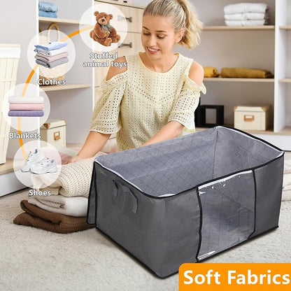 90L Large Blanket Storage Bags, 6 Pack Clothes Storage Bag Comforter Storage Bin - Image 4