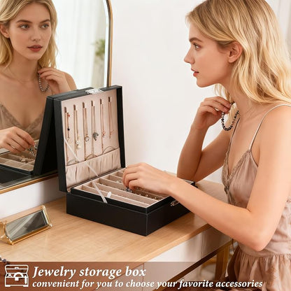 BEWISHOME Jewelry Box Organizer, 2-Layer Necklace Organizer Box, Modern Style - Image 3