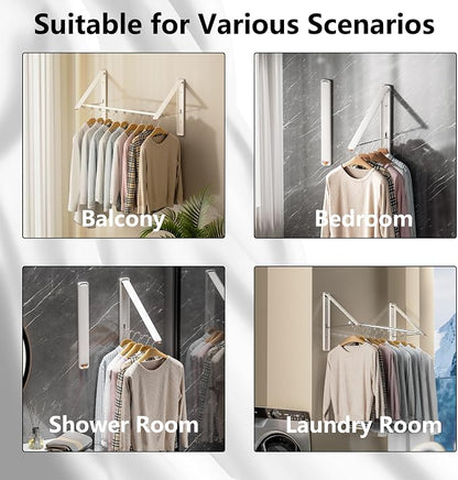 Dr.DJ Clothes Drying Rack with Rod, Wall-Mounted Retractable & Foldable Clothes - Image 2