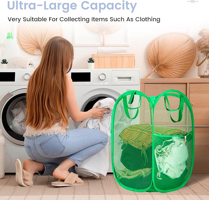 HOUSE AGAIN 2 Pcs Pop Up Laundry Hamper, Strong Mesh Laundry Baskets Collapsible - Image 2
