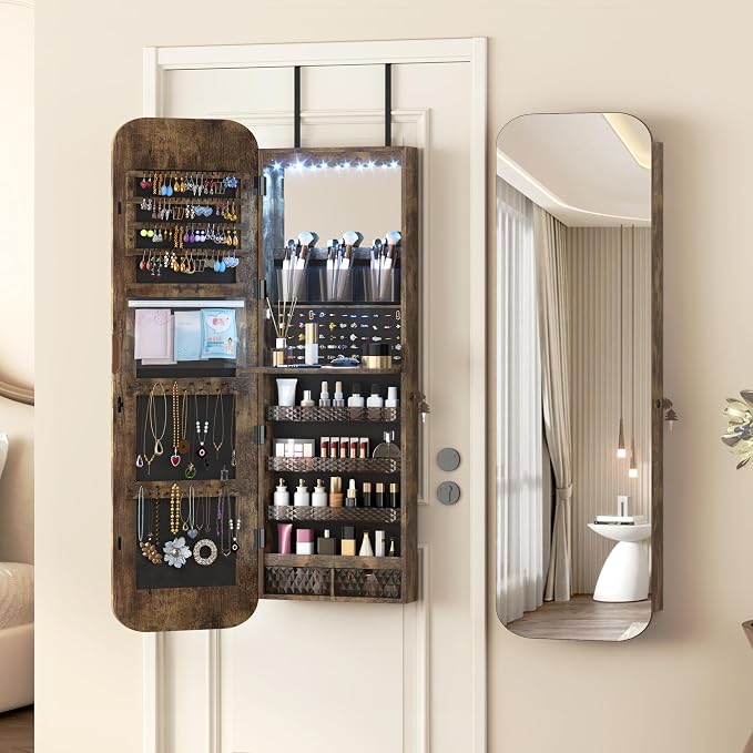 Vlsrka 47.2" LED Mirror Jewelry Cabinet, Wall/Door Mounted Full Length Mirror - Image 9