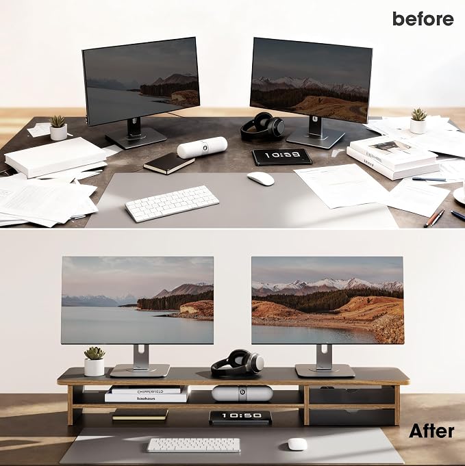 Fenge Monitor Stand, Dual Monitor Riser, 42.5inch Large Desk Computer Monitor - Image 6