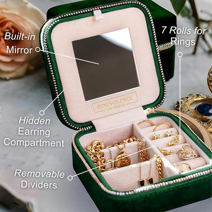 Benevolence LA Plush Velvet Jewelry Box | Travel Jewelry Case Organizer - Image 3