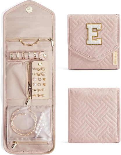BAGSMART Travel Jewelry Organizer Case E Initial Foldable Jewelry Roll by BAGSMART