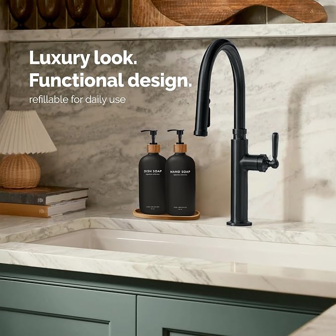 Vine Creations Black Glass Soap Dispenser Set, Hand Soap and Dish Soap - Image 3