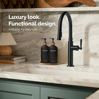 Vine Creations Black Glass Soap Dispenser Set, Hand Soap and Dish Soap - Image 3