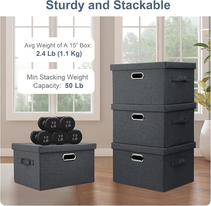 Medium 15" 21 Quart Collapsible Stackable Storage Bins - Image 3