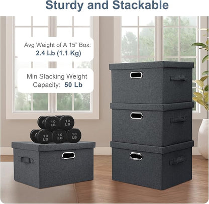Medium 15" 21 Quart Collapsible Stackable Storage Bins - Image 3