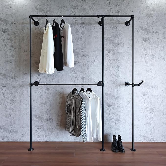 Industrial Pipe Clothing Rack, Heavy Duty Wall Mounted Clothes Rack, Retail by Anynice