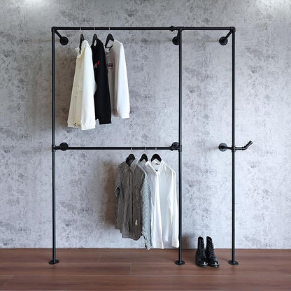 Industrial Pipe Clothing Rack, Heavy Duty Wall Mounted Clothes Rack, Retail by Anynice