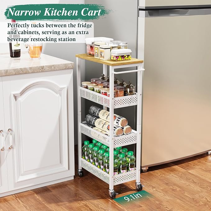 Utility Slim Storage Cart, 4-Tier Narrow Bathroom Organizers and Storage Cart - Image 8