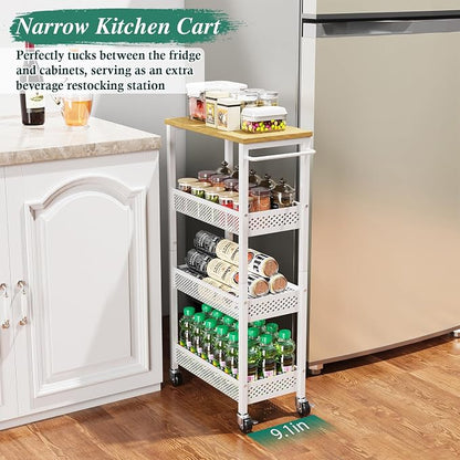Utility Slim Storage Cart, 4-Tier Narrow Bathroom Organizers and Storage Cart - Image 8