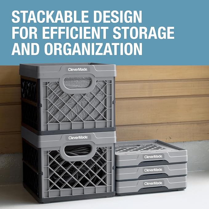 CleverMade Collapsible Milk Crate, 3PK - 25L Stackable Storage Bins - Image 5