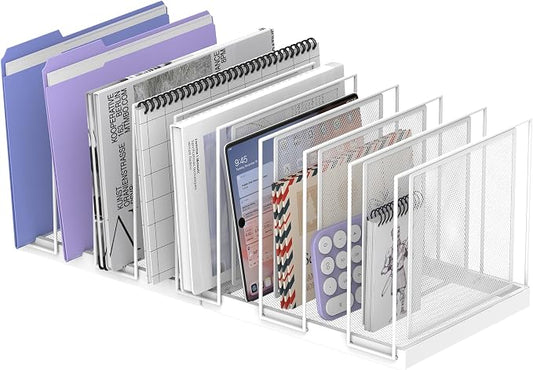 9-Section Desk File Organizer, Vertical File Holder, Mesh Desktop File Folder by JMHUD