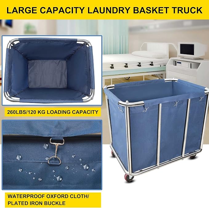 11.35 Bushel Industrial Rolling Laundry Cart, Laundry Basket Bulk Truck - Image 4