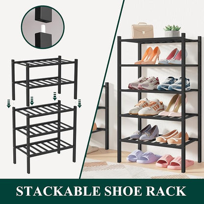 Smiry Bamboo Shoe Rack for Closet, 3 Tier Small Wooden Stackable Shoe Organizer - Image 4