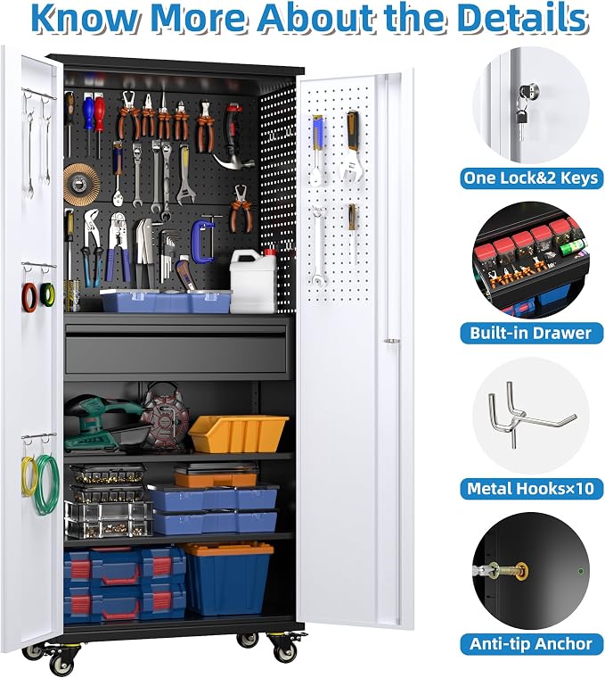 Metal Garage Cabinet with Wheels, Assembly Required - Image 4