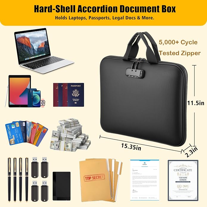 Fireproof Document Box with Combination Lock, Hard-Shell Fireproof File - Image 4