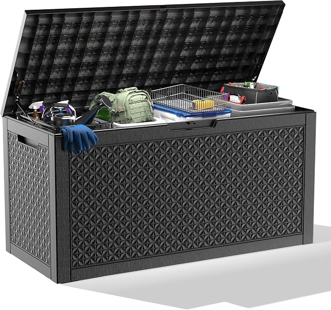 100 Gallon Large Deck Box, Resin Outdoor Storage Box by OutdoorLivingPerfected