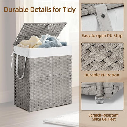 Woven Laundry Basket with Lid, Large Hamper with Removable and Machine-Washable - Image 3