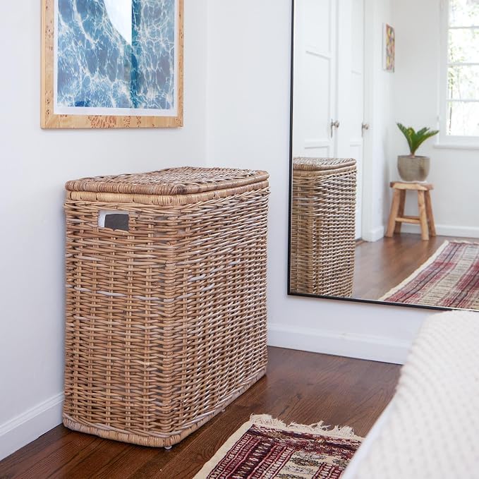 The Basket Lady 3-Compartment Wicker Laundry Sorter Hamper, 30 in L x 15 in W x - Image 6