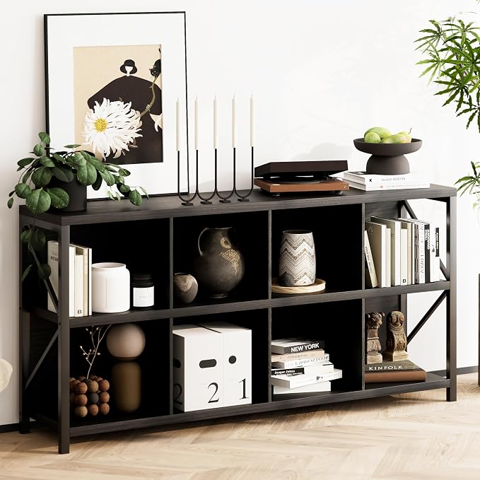 otlectics 2-Tier Bookcase with 8 Cubes, 63 Inch Industrial Horizontal Bookshelf by otlecties
