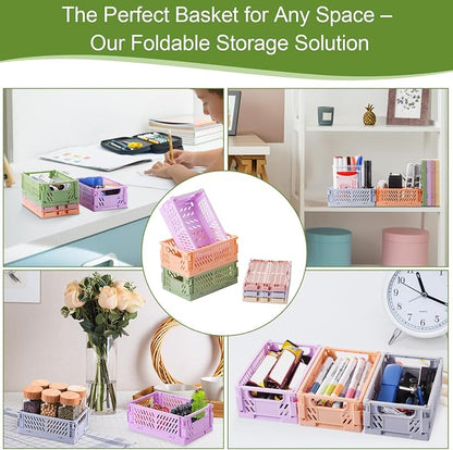 6-Pack Small Pastel Plastic Storage Baskets, Collapsible Crates - Image 5