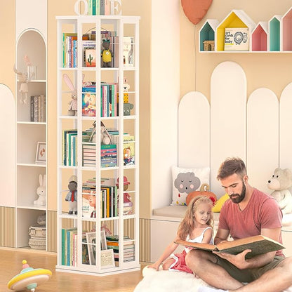Aheaplus Rotating Bookshelf, Corner Bookcase, 360 Display Wood Spinning - Image 4