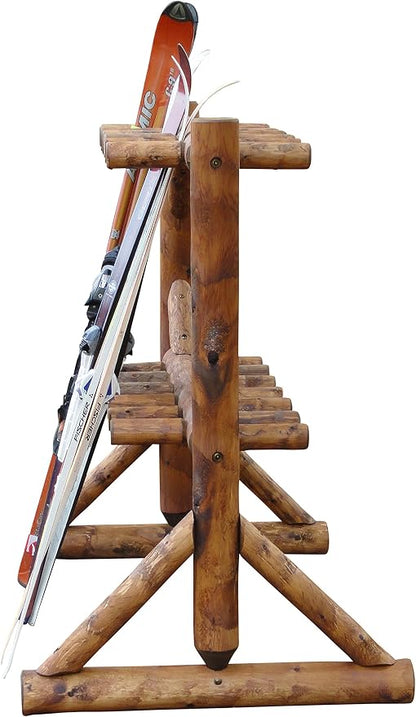 11-Place Freestanding Log Ski Rack Holder, Indoor & Outdoor Snowboard Racks - Image 3