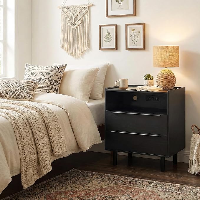 Set of 2 Modern Black Nightstands - Image 3