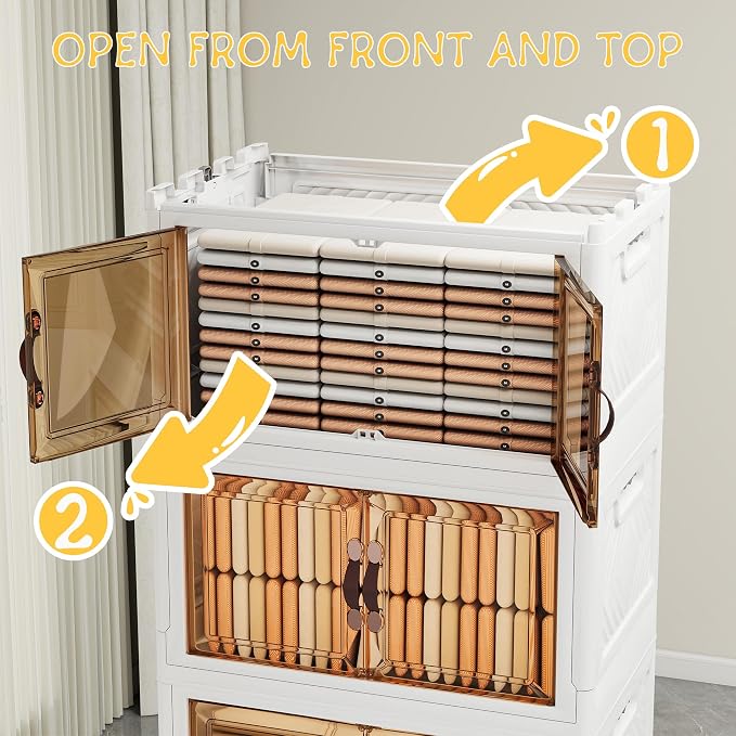 Storage Bins with 2 Lids and Wheels, Collapsible Bathroom Storage Cabinet with - Image 5