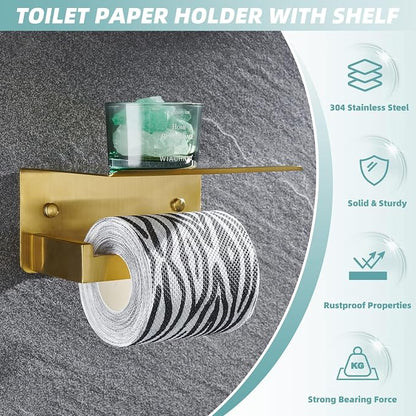 Toilet Paper Holder with Shelf Brushed Gold, APLusee SUS 304 Stainless Steel - Image 7