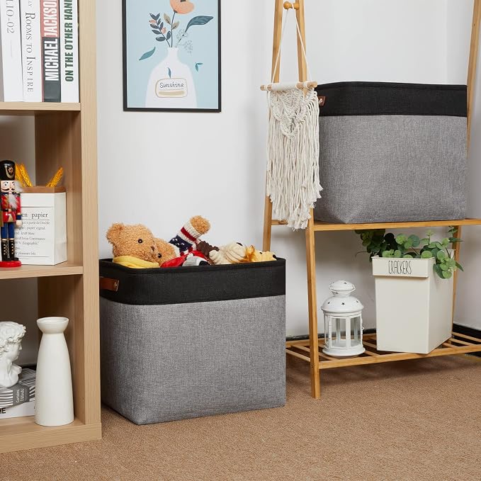 HNZIGE Fabric Storage Baskets Large Cloth Baskets Set of 2, Rectangular Shelf - Image 4