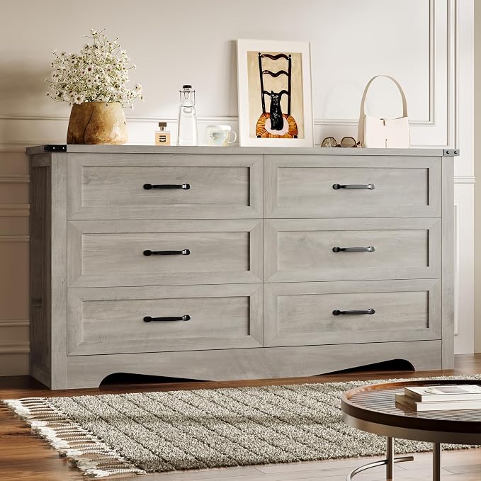 6-Drawer Dresser for Bedroom, Modern Wooden Chest of Drawers by BORNOON