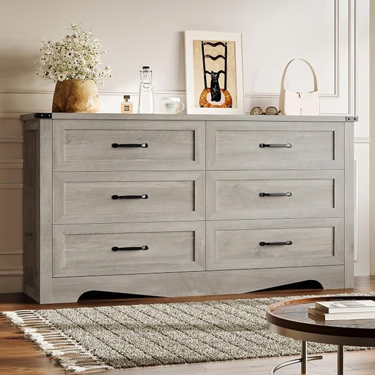 6-Drawer Dresser for Bedroom, Modern Wooden Chest of Drawers by BORNOON