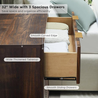T4TREAM Fluted 3 Drawer Dresser, Curved Profile Design, Wood Drawer Organizer - Image 5