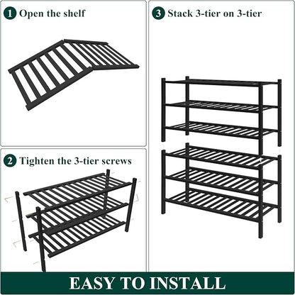 Smiry Bamboo Shoe Rack for Closet, 6 Tier Wooden Stackable Shoe Organizer - Image 6
